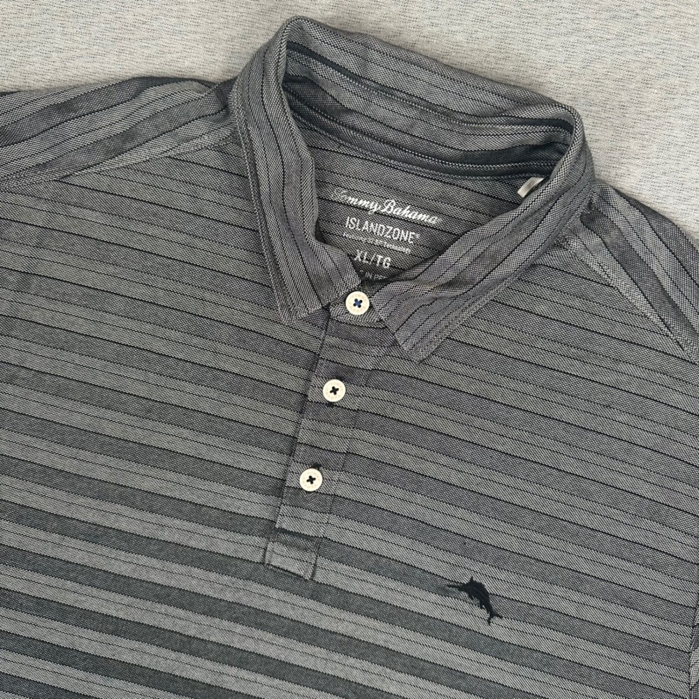 Tommy Bahama IslandZone Polo Shirt Mens XL Grey Striped Pima Cotton Performance